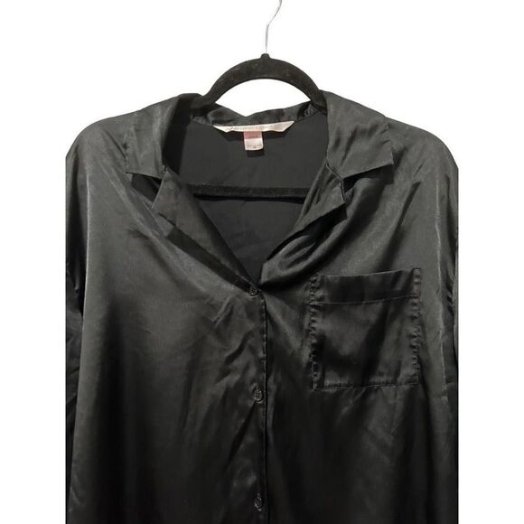 Victoria's Secret Black Two Piece Satin Camisole Tunic Button Front Pajamas M - Picture 3 of 15